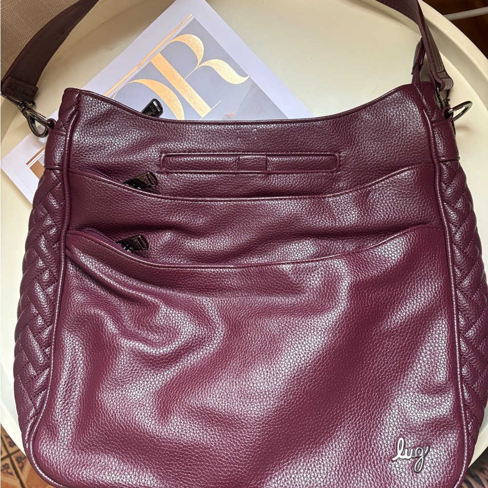 Lug Purple Shoulder Bag with Zipper & Braided Accents Matte Finish Women's Large